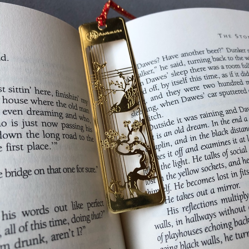 Golden Bookmark ~ Bonsai Tree & Bird Design ~ Brand New!